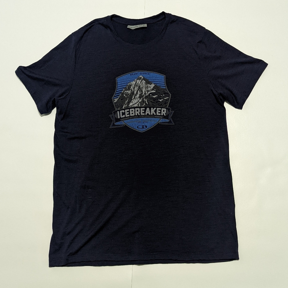 Men's Icebreaker L Navy Blue Merino Wool Shield Logo T-Shirt